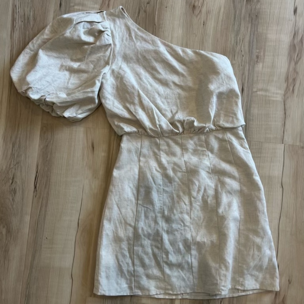 COPY - Linen Mini Dress Dress One-Shoulder Madison the Label Size Small